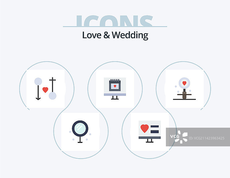 爱与婚礼扁平风图标包5个图标设计图片素材