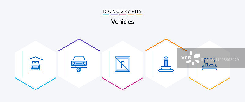 包含停车场的25个蓝色车辆图标包图片素材