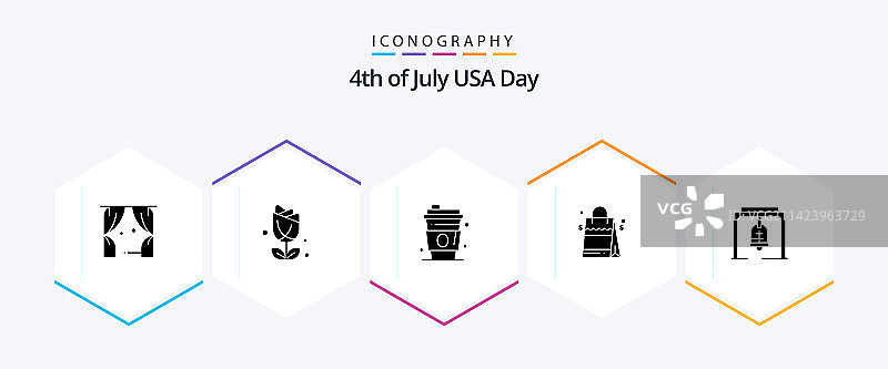 美国25个字形图标包，包括钟形美国图片素材