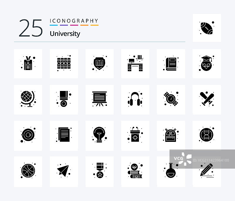 大学25个固体字形图标包包括图片素材