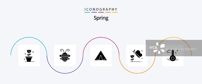 包含温度计的春季轮廓5图标包图片素材