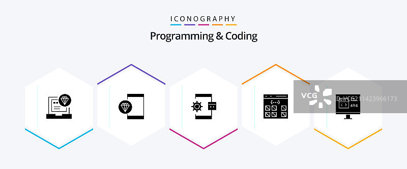 编程和编码字形图标包25个图片素材