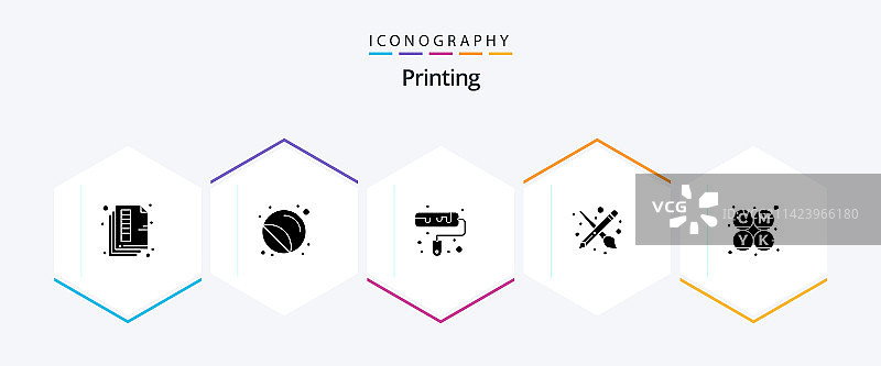 包含CMYK工具的25个印刷字形图标包图片素材