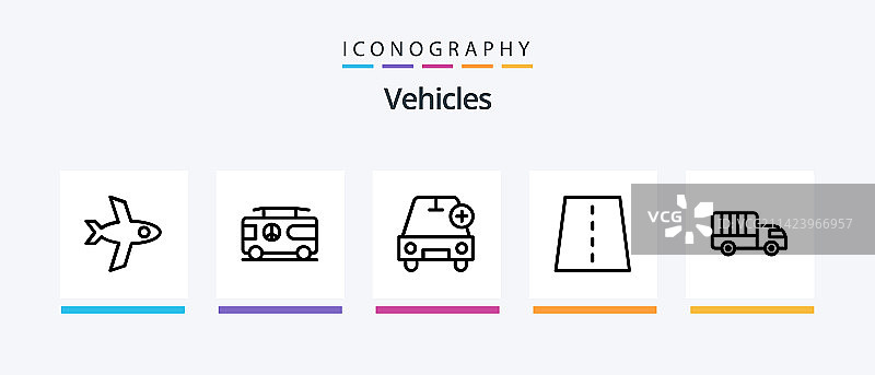 包含高速公路的5个交通工具线性图标包图片素材