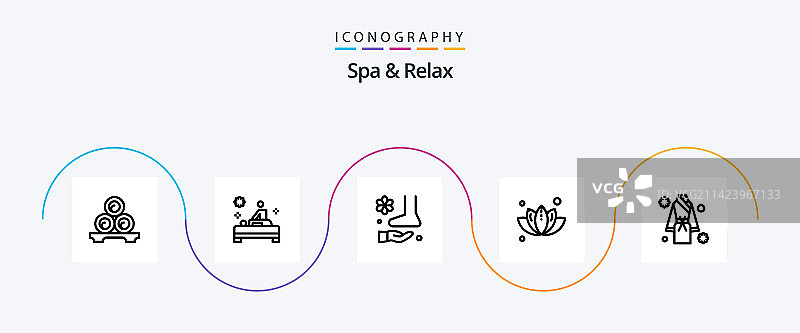 水疗与放松线条5图标包，包含水疗图片素材