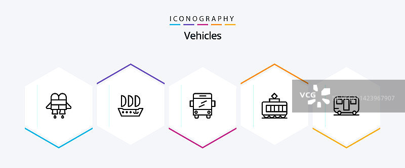 包含25个线条图标的交通工具包：铁路图片素材