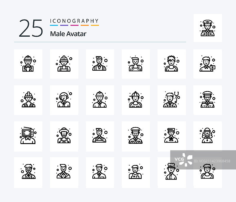 男性头像25线条图标包，包含锻炼者图片素材