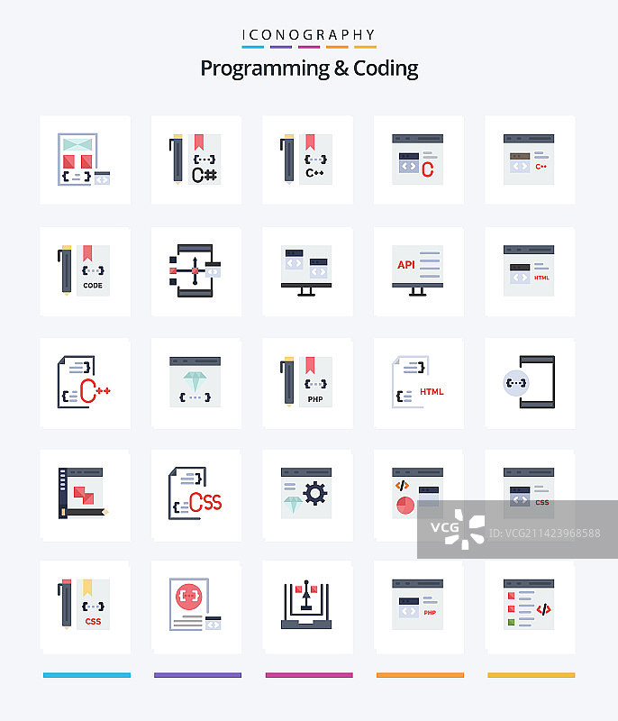 创意编程和编码25个扁平风格图标包图片素材