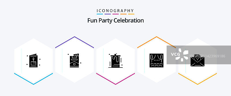 包含信封派对的25个字形图标包图片素材