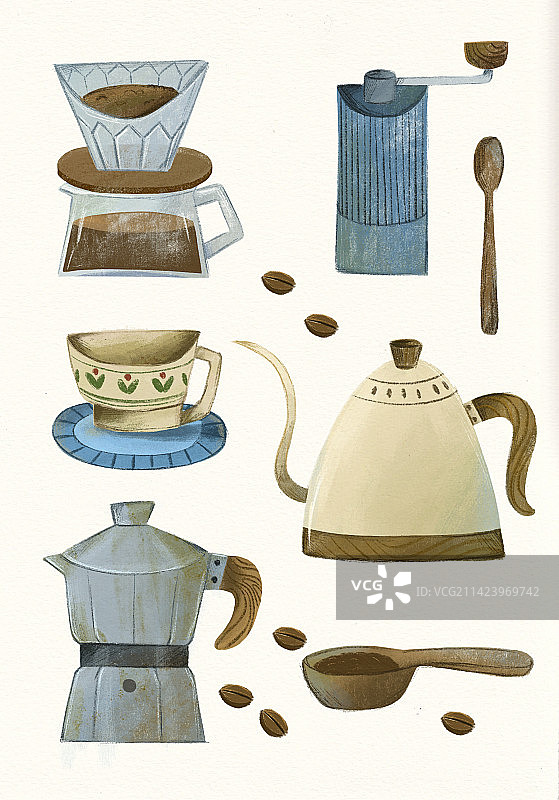 咖啡器具手冲壶摩卡壶手磨图片素材
