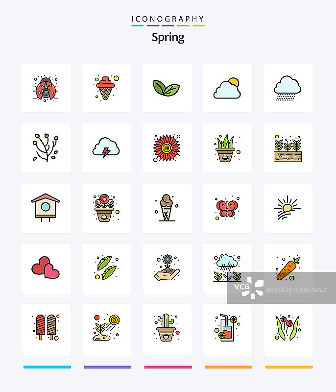 创意春天线性填充图标合集图片素材