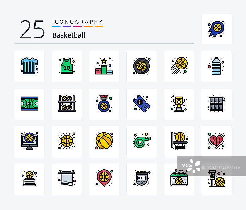 篮球25线条填充图标包，包含多种元素图片素材