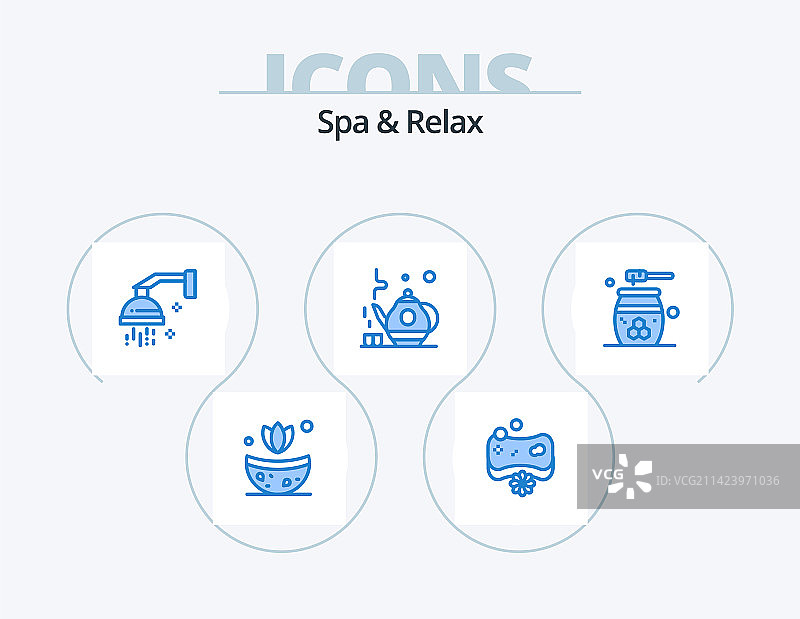 SPA与放松蓝色图标包（5个图标设计）图片素材