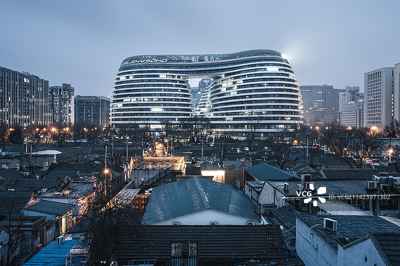 北京城市风光银河SOHO地标建筑夜景图片素材