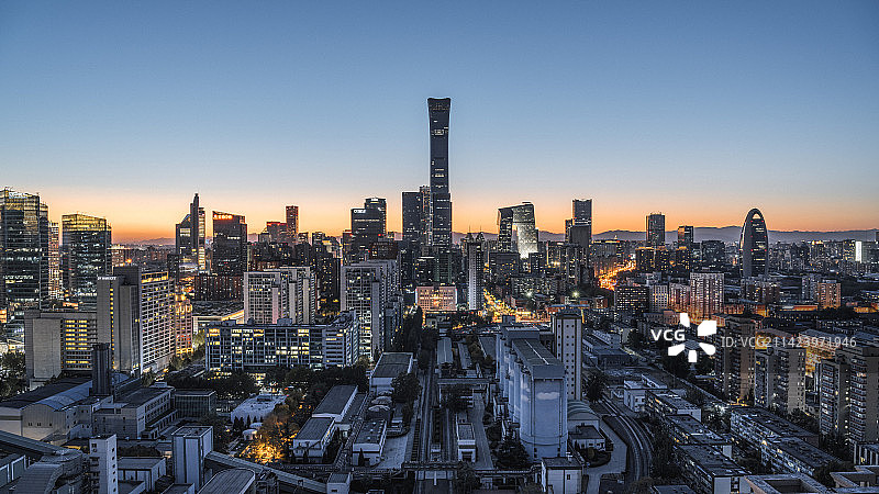 北京国贸CBD北京中信大厦城市天际线日落夜景图片素材