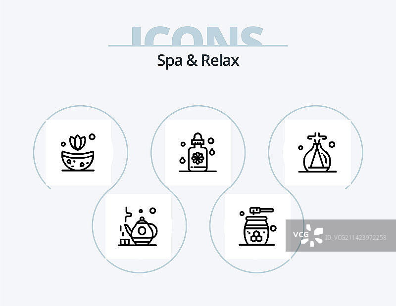 SPA与放松线性图标包，5个图标设计图片素材