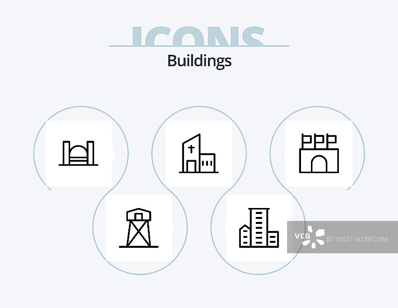 建筑物线条图标包5列图标设计图片素材