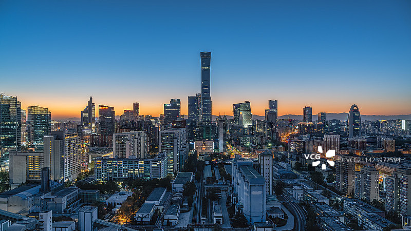 北京国贸CBD北京中信大厦城市天际线日落夜景图片素材