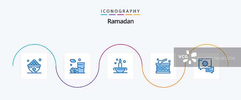 斋月蓝色5图标包，含祈祷假期图片素材