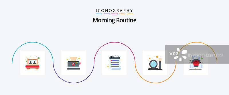 早晨例行程序扁平风格5个图标包，包括图片素材