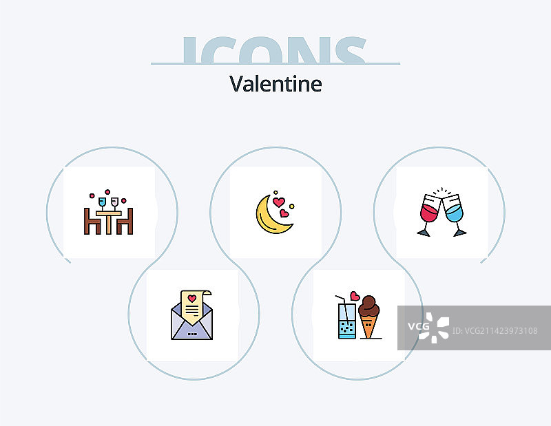 情人节线性填充图标包5个图标设计图片素材