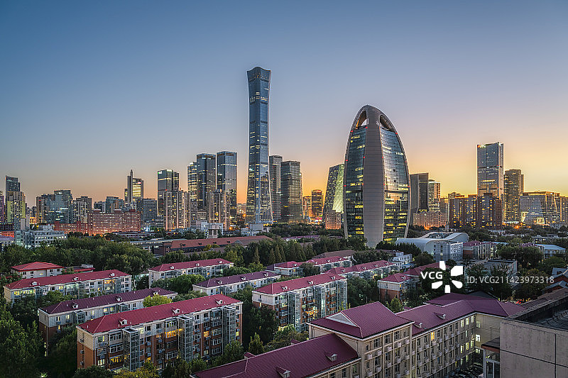 黄昏日落北京国贸CBD人民日报社总部大楼图片素材
