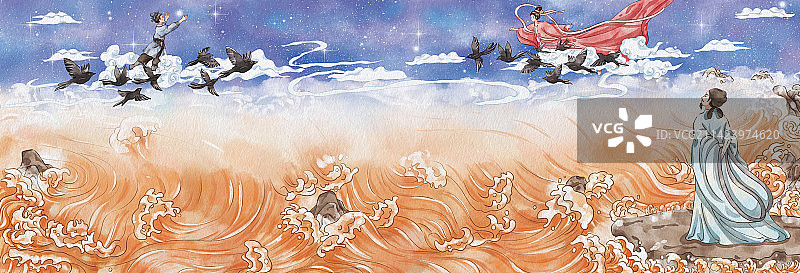 原创古诗配图插画浪淘沙古诗配图图片素材