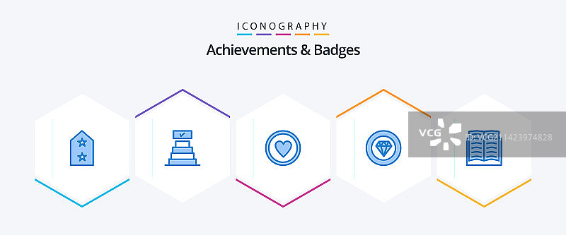 25个蓝色图标的成就和徽章包图片素材