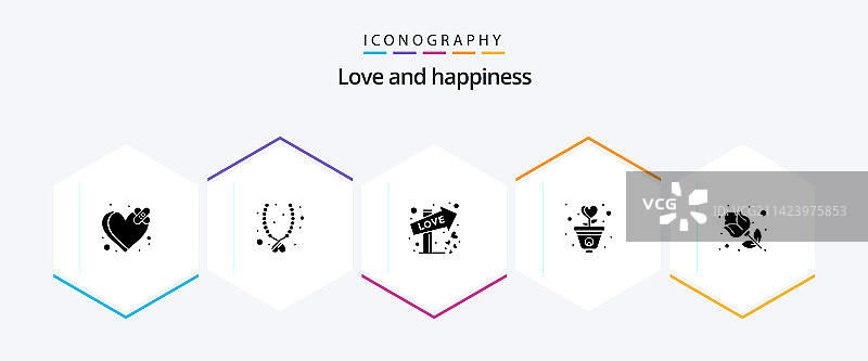 包含花朵爱心等25个字形图标包图片素材