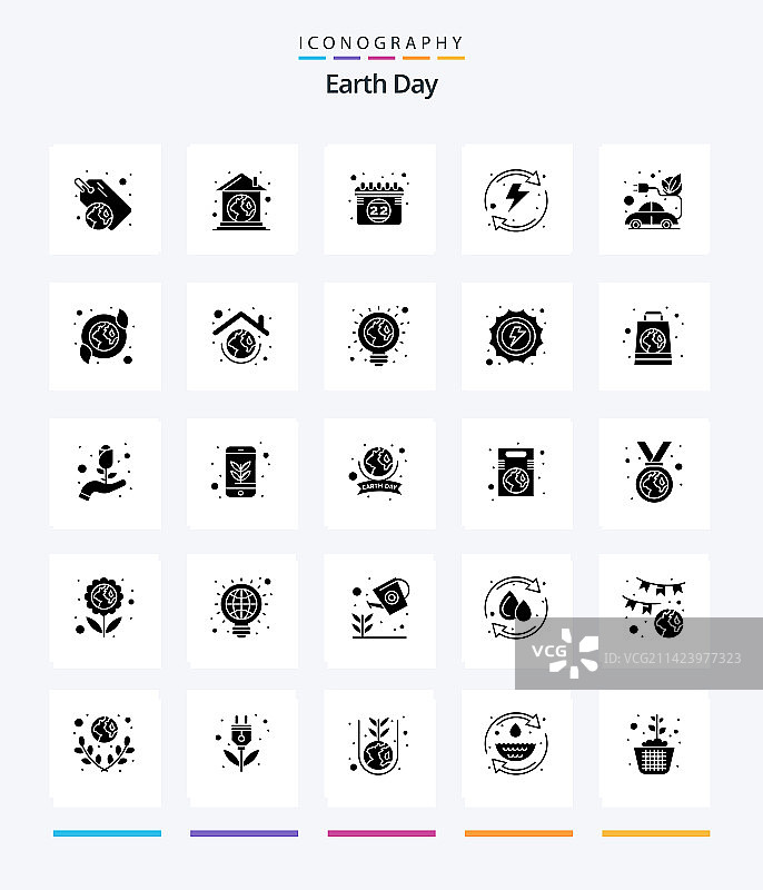 创意地球日25个字形实心黑色图标包图片素材