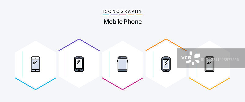 包含安卓系统的25个填充线手机图标包图片素材