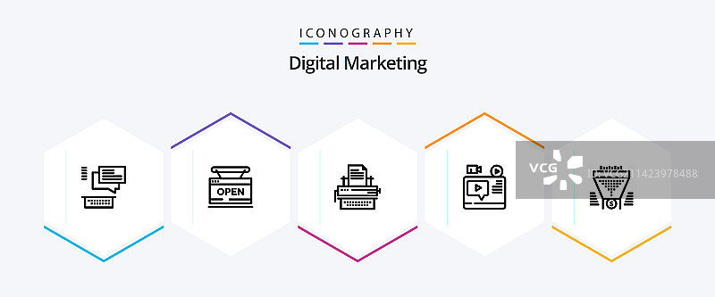 包含25个线性图标的数字营销包图片素材