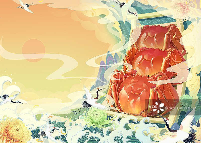 大闸蟹插画 节气插画 美食插画图片素材