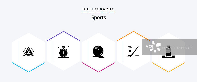 包含冬季曲棍球的25个运动字形图标包图片素材