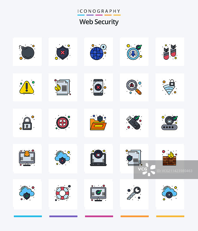 创意网络安全25个线条填充图标包图片素材
