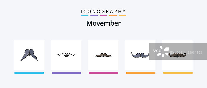 胡子月5个线条填充图标包，含男性元素图片素材