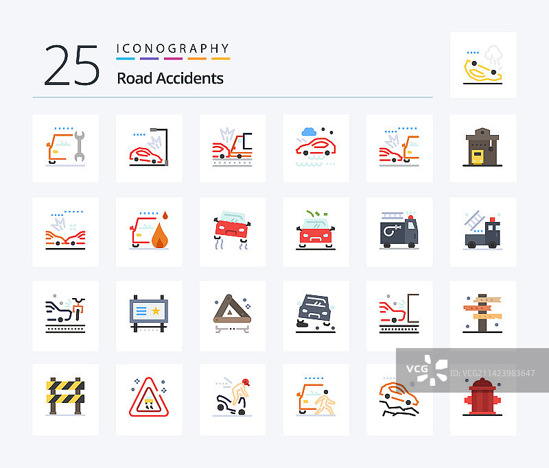 交通事故25个扁平彩色图标包图片素材