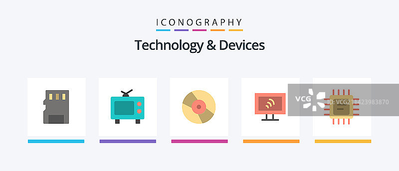 扁平风格设备5图标包，含微芯片DVD图标图片素材