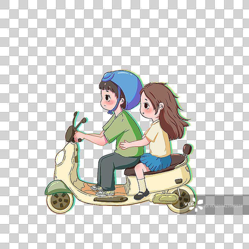 情侣骑电动车旅游日常插画图片素材