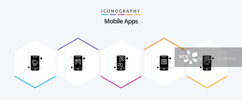 包括应用程序在内的25个移动应用字形图标包图片素材