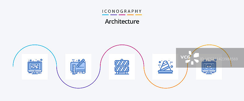 蓝色建筑图标包（5个）图片素材