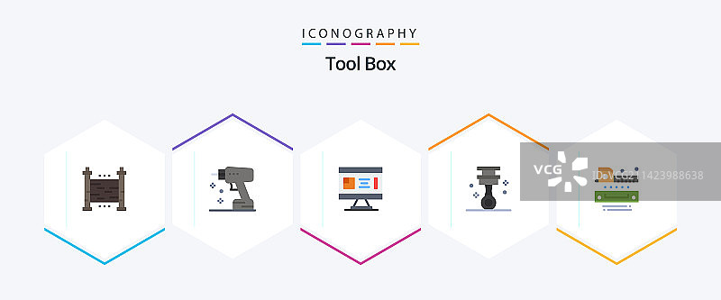 25个扁平风格的工具图标包，包含水平仪活塞等图片素材