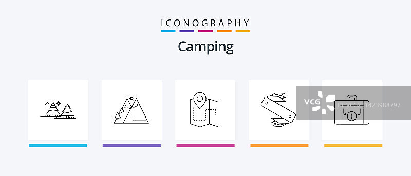 包含摄影的露营线性图标包图片素材