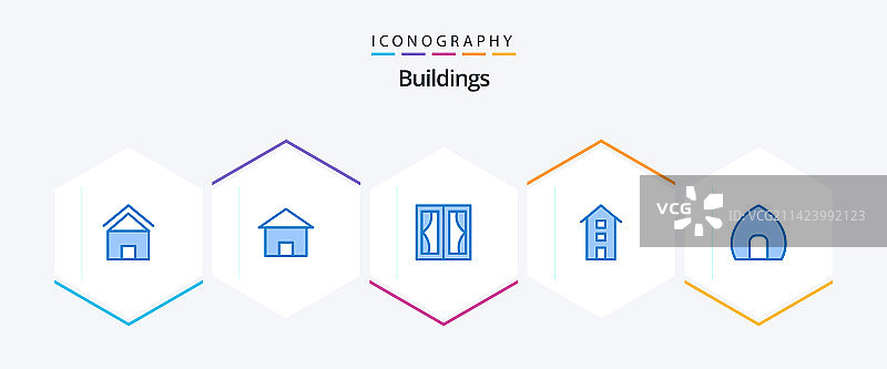 蓝色建筑图标包，含房屋图片素材