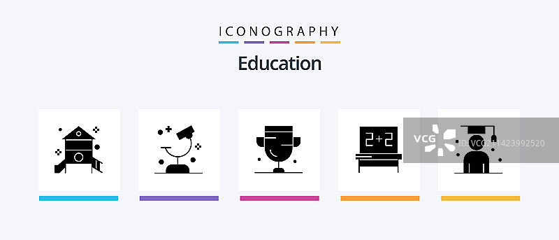 包含学习等内容的教育字形五件套图标图片素材