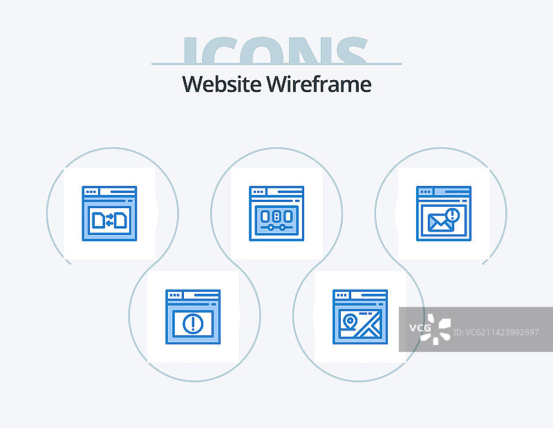 网站线框蓝色图标包（5个图标设计）图片素材
