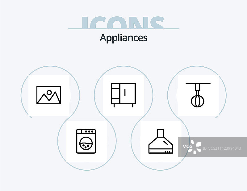 包含家用电器的线性图标设计图片素材