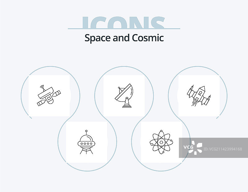 5个天气行星太空线性图标包设计图片素材