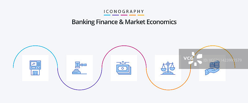 银行金融和市场经济蓝色5图标图片素材