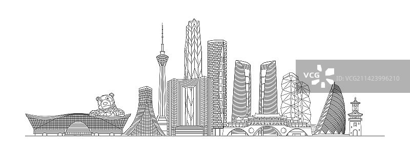 成都城市地标建筑黑色矢量插画图片素材